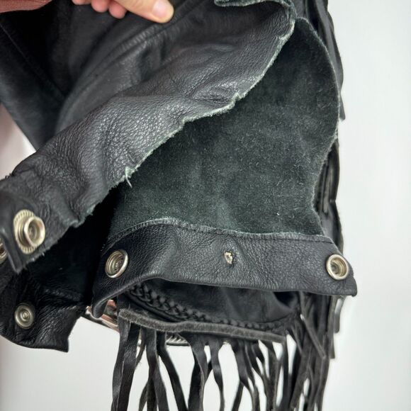 Allstate Leather chaps Black Fringe Size XL unisex lined buffalo - Picture 9 of 16